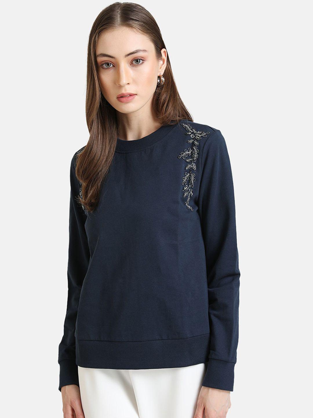 kazo-women-blue-embellished-pullover-sweatshirt