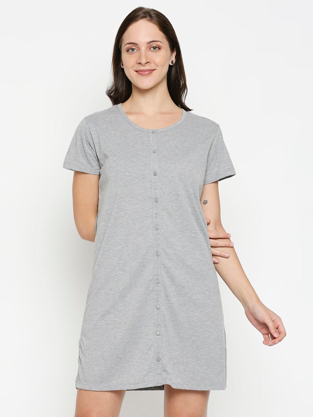 xin-grey-pure-cotton-round-neck-short-nightdress