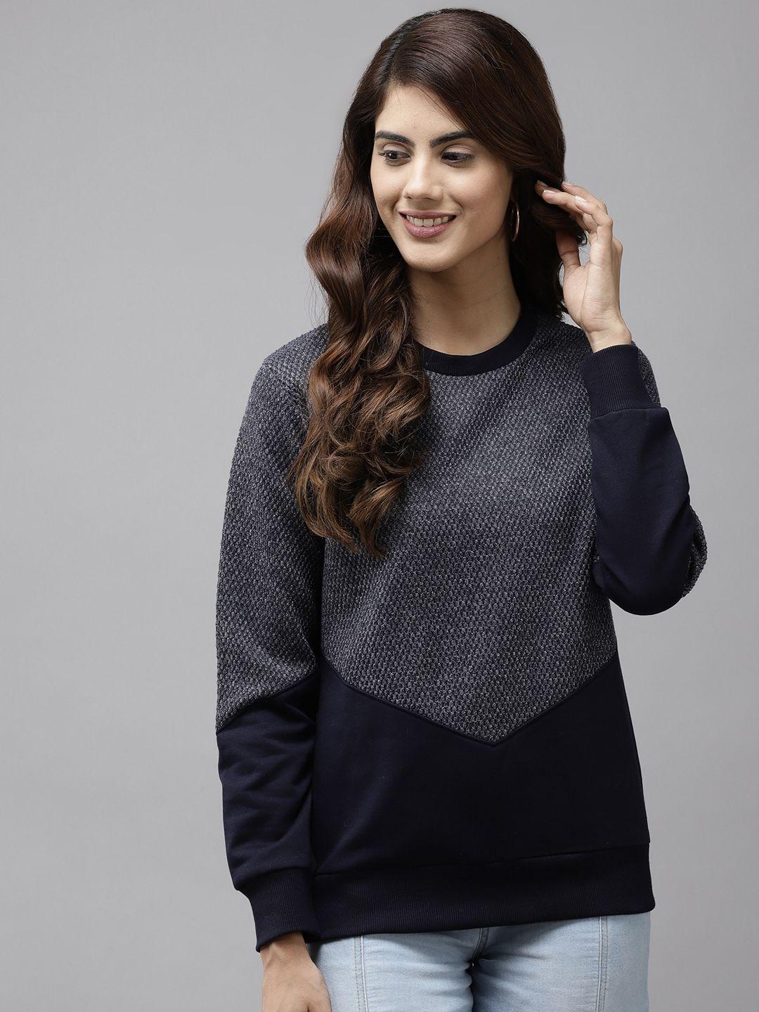 cayman-women-navy-blue-colourblocked-sweatshirt