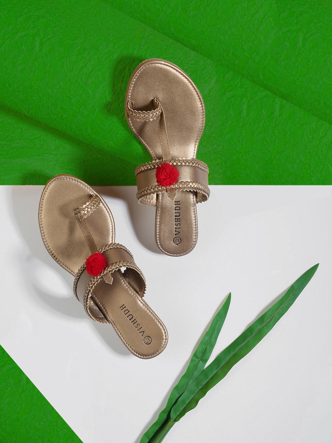 Vishudh Gold-Toned Embellished Wedge Sandals