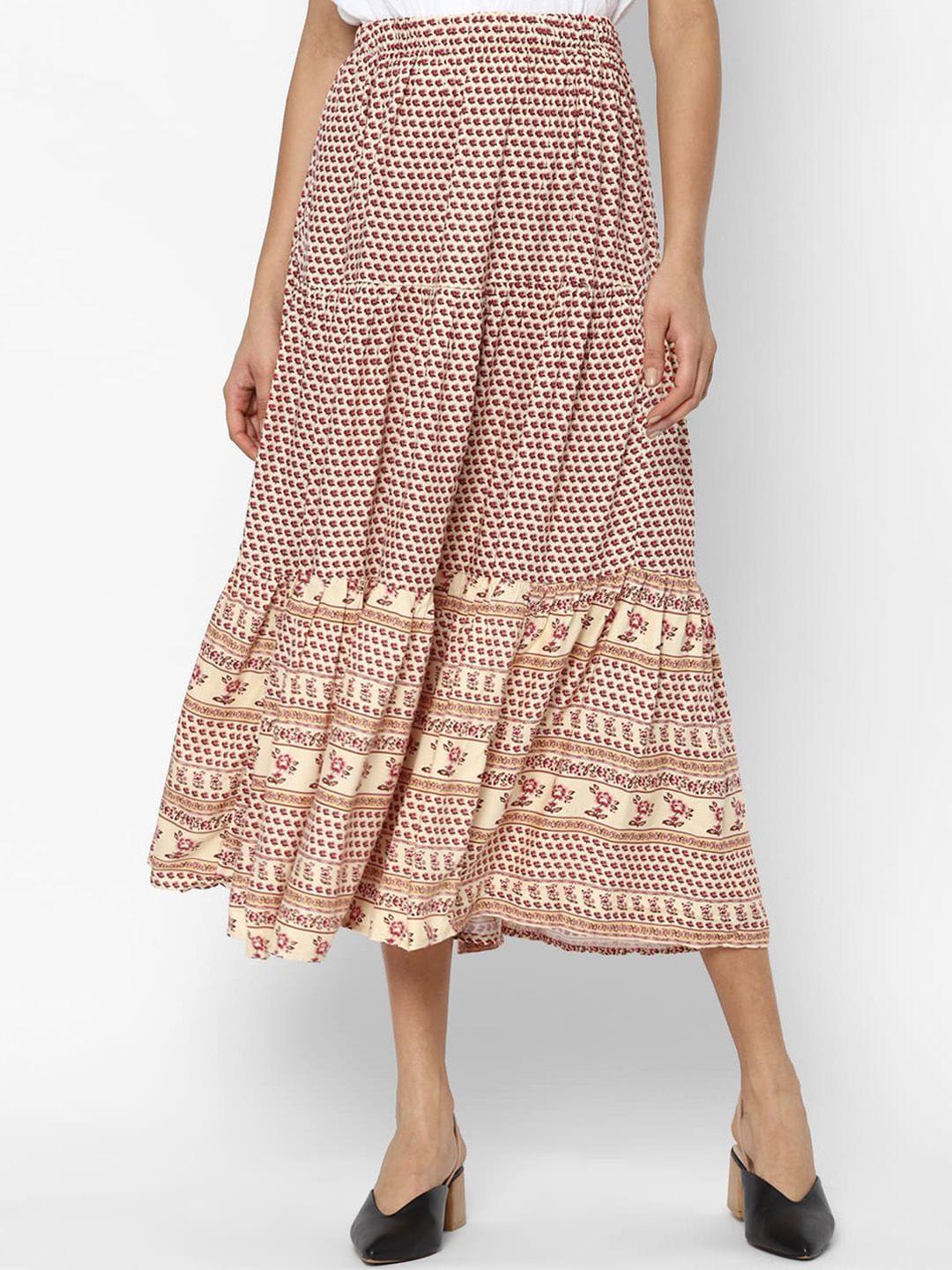 american-eagle-outfitters-women-beige-&-pink-floral-printed-tiered-midi-skirt