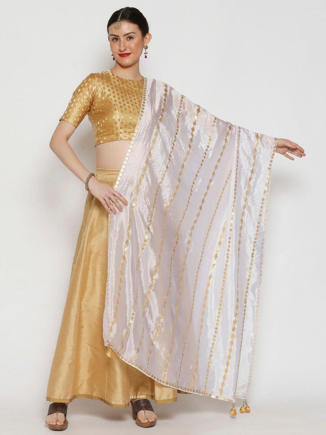 dupatta-bazaar-white-&-gold-coloured-striped-silk-blend-dupatta-with-gotta-patti
