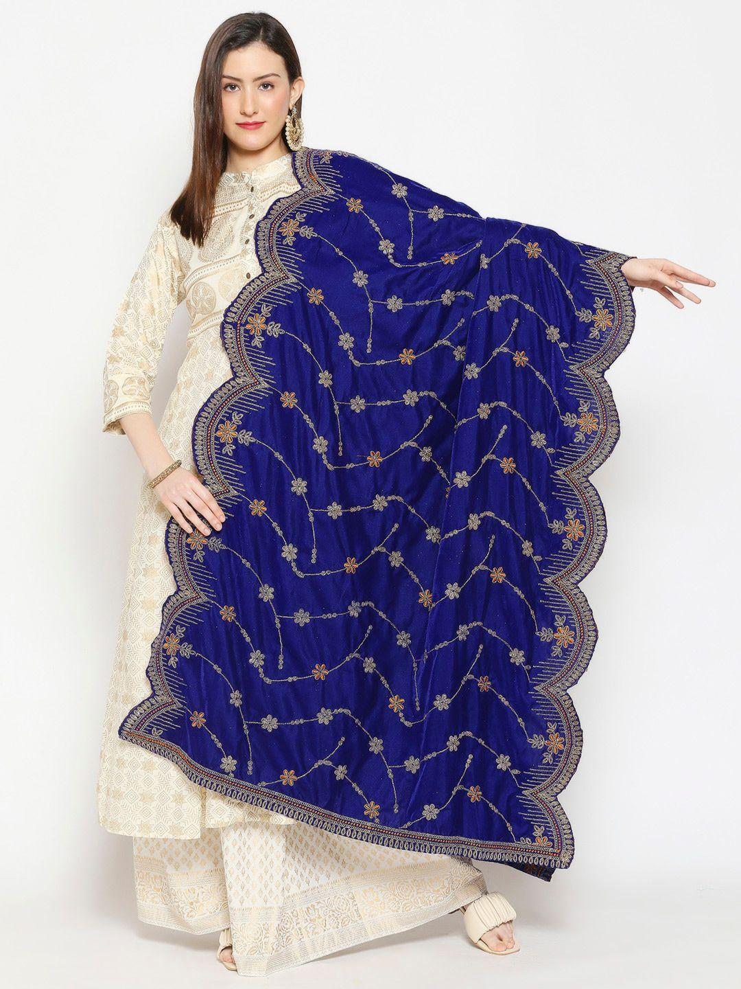 dupatta-bazaar-women-blue-velvet-embroidered-dupatta
