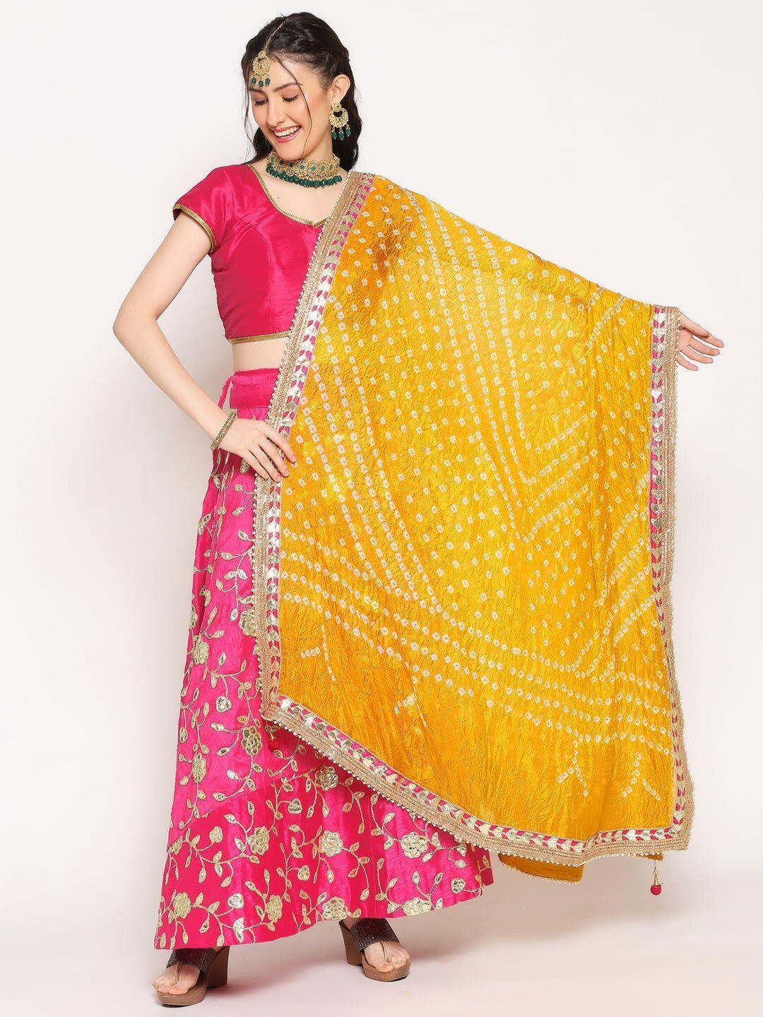 dupatta-bazaar-women-yellow-bandhini-printed-dupatta-with-gotta-patti-border