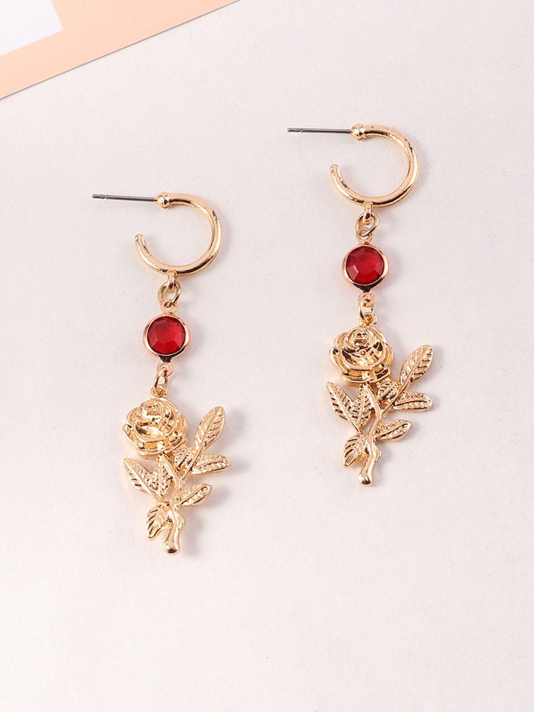 urbanic-gold-toned-&-red-floral-drop-earrings