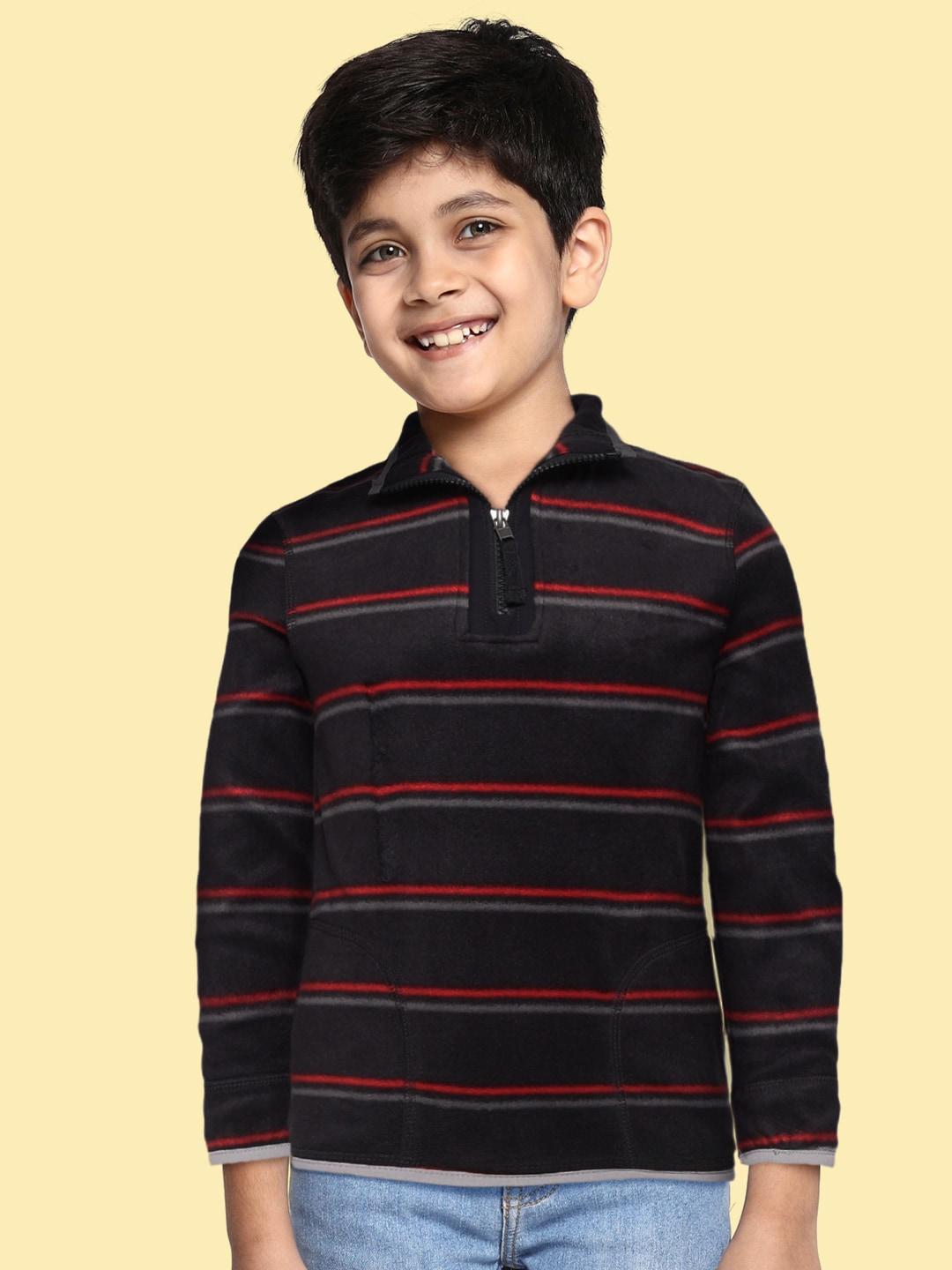 Marks & Spencer Boys Charcoal Grey & Red Striped Sweatshirt