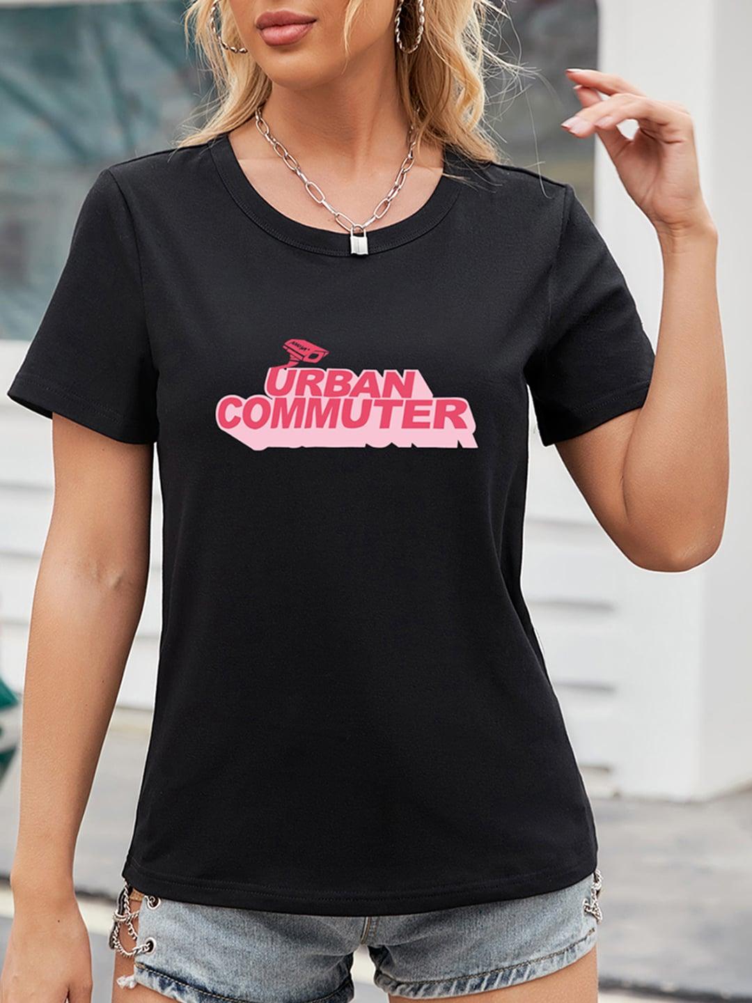 urbanic-women-black-&-pink-typography-printed-t-shirt