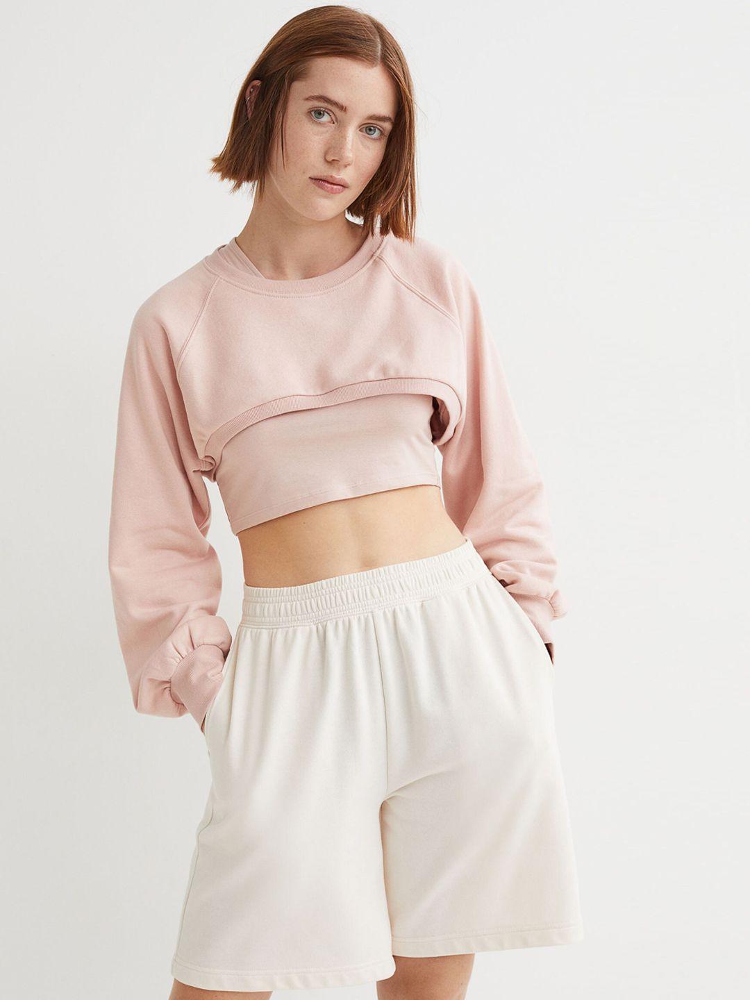 H&M Women Pink Cropped Sweatshirt