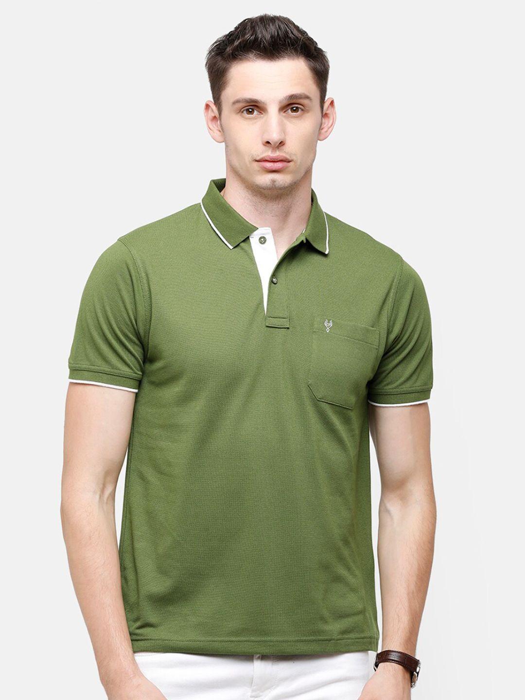 Classic Polo Men Olive Green Polo Collar Pockets Slim Fit T-shirt
