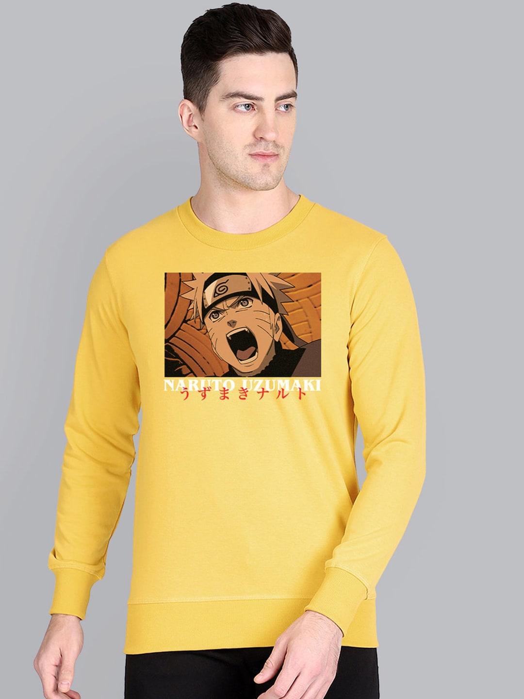 free-authority-men-yellow-&-brown-naruto-printed-sweatshirt