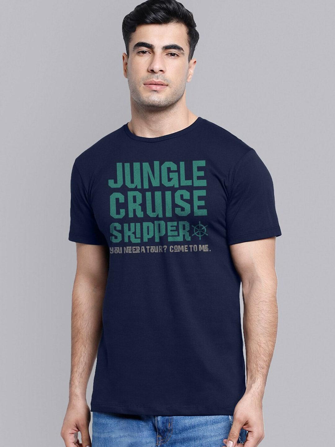 Free Authority Jungle Cruise Men Blue & Green Typography Printed T-shirt