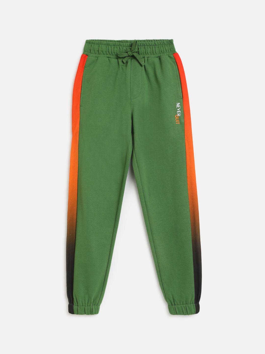Lil Tomatoes Boys Green & Orange Solid Pure Cotton Joggers