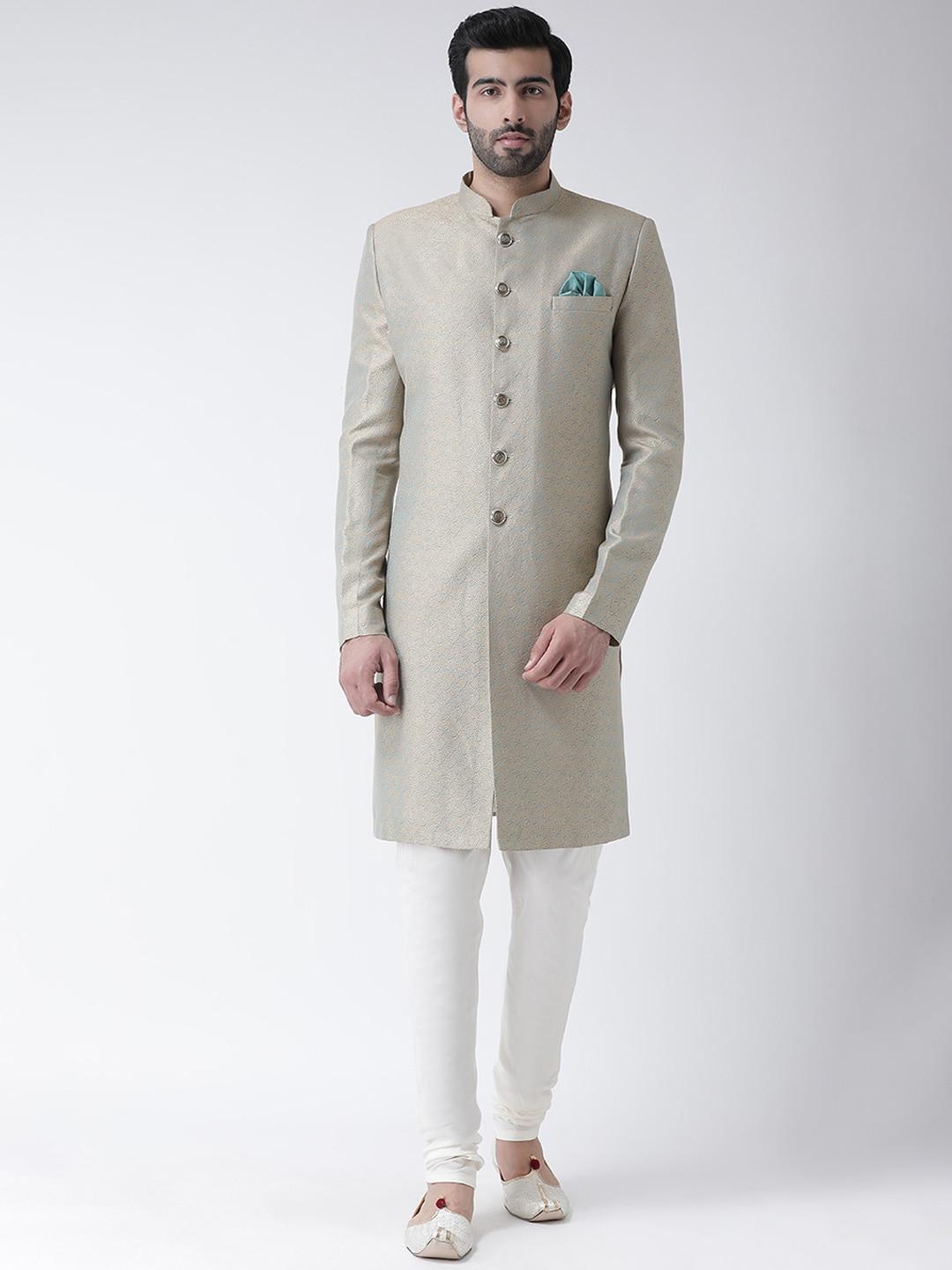 kisah-men-beige-self-design-sherwani-set