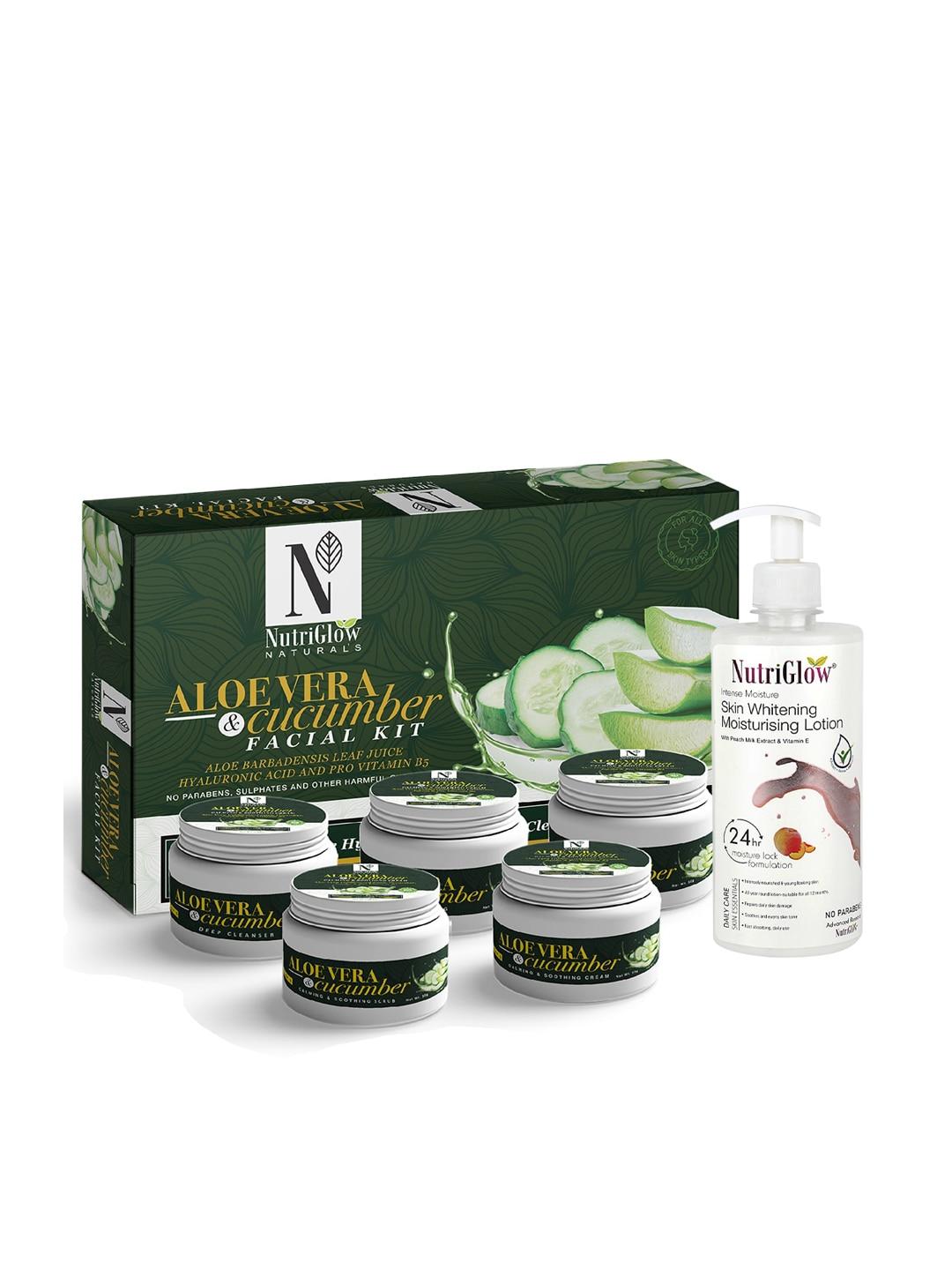 NutriGlow Naturals Aloevera & Cucumber Facial Kit 250g+10ml & Skin Whitening Lotion 500ml