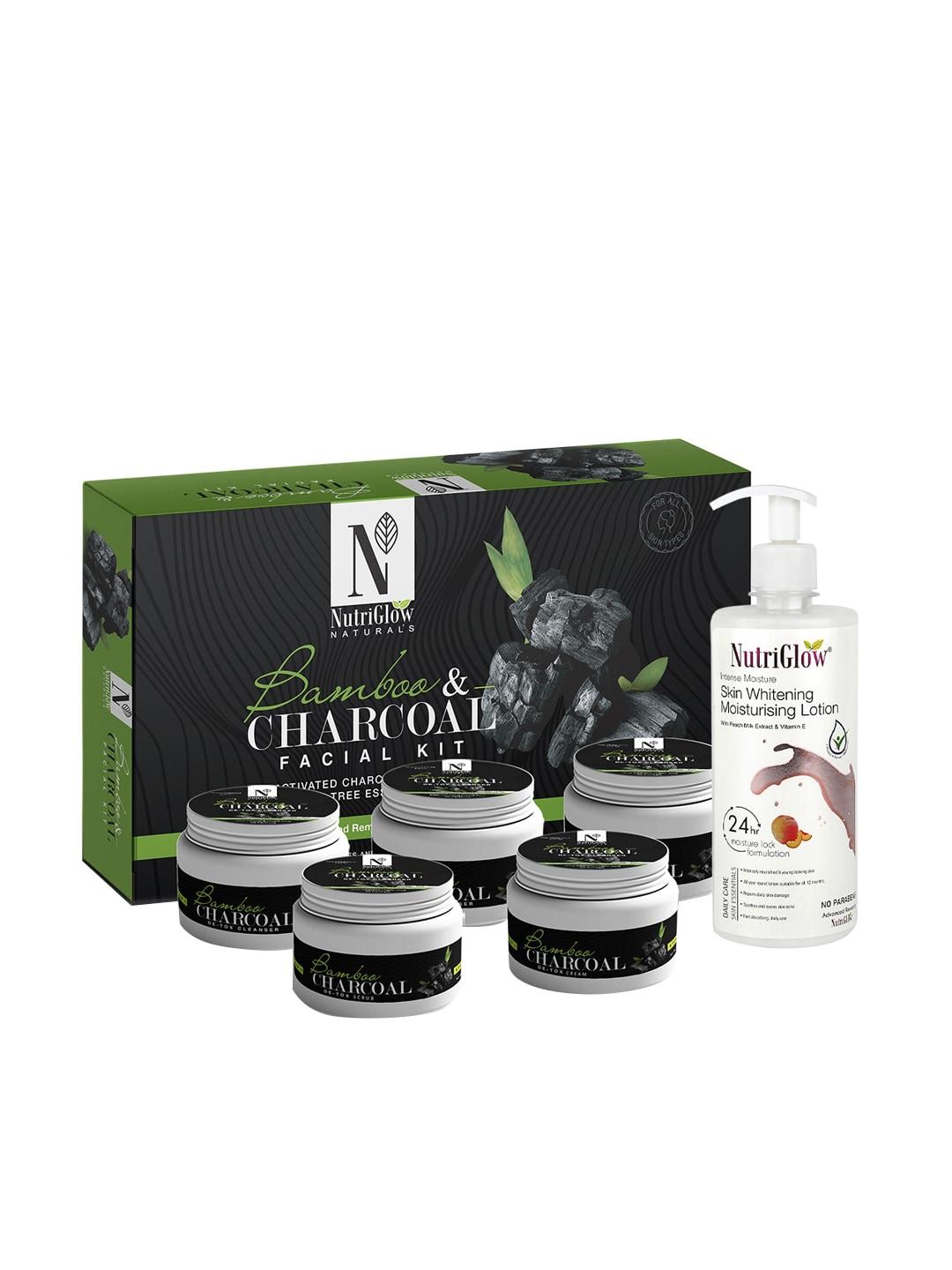 NutriGlow Naturals Bamboo Charcoal Facial Kit -260 gm & Intense Moisturizer -500 ml