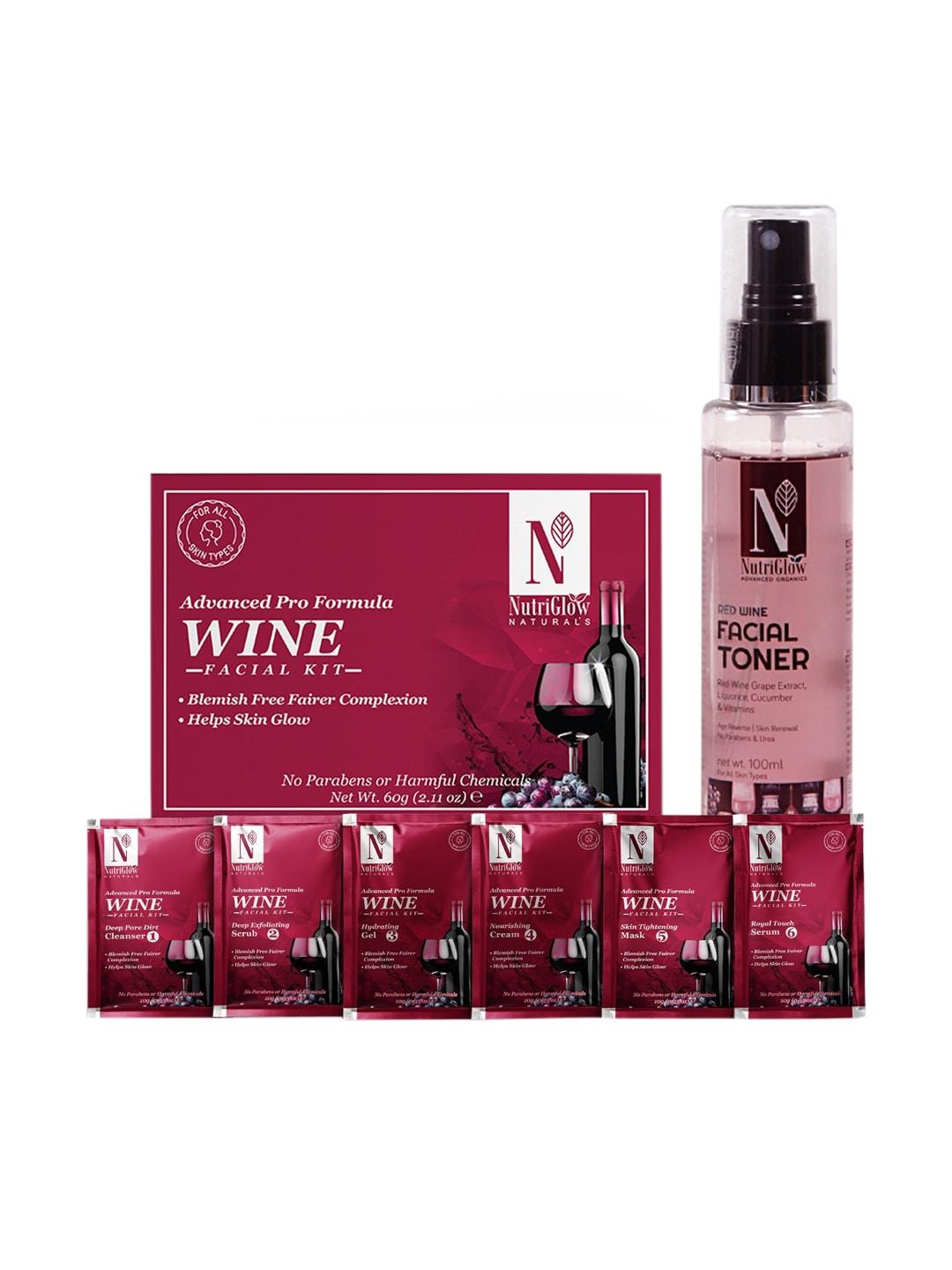 NutriGlow Naturals Unisex  Wine Facial Kit (60gm) and Red Wine Facial Toner (100ml)