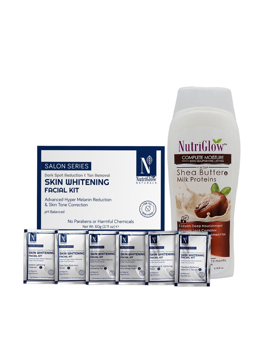 NutriGlow Naturals Skin Whitening Facial Kit 60 g Shea Butter Milk Proteins 200 ml