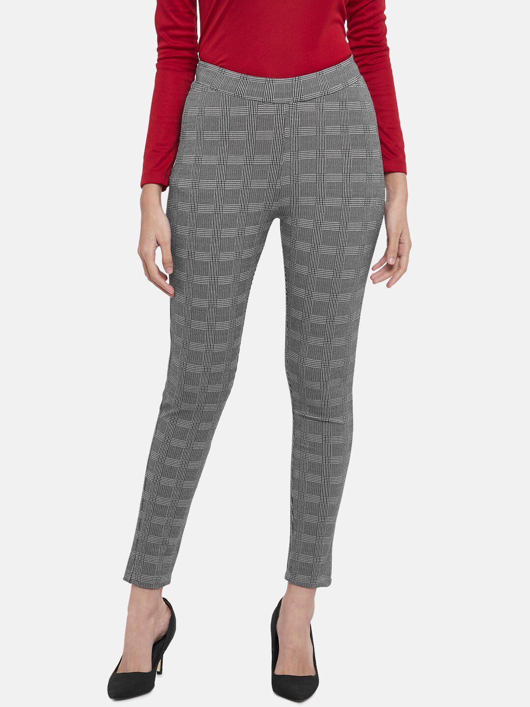 Annabelle by Pantaloons Women Grey & White Checked Slim-Fit Treggings