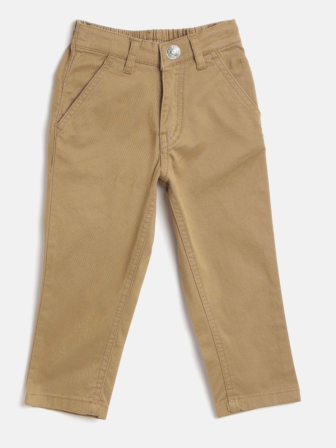 Gini and Jony Boys Khaki Solid Chino Trousers