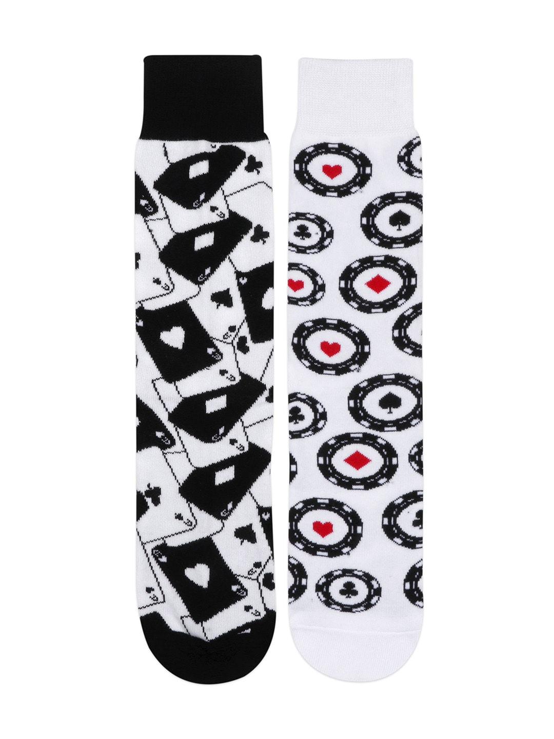 balenzia-men-pack-of-2-black-&-white-poker-patterned-calf-length-socks