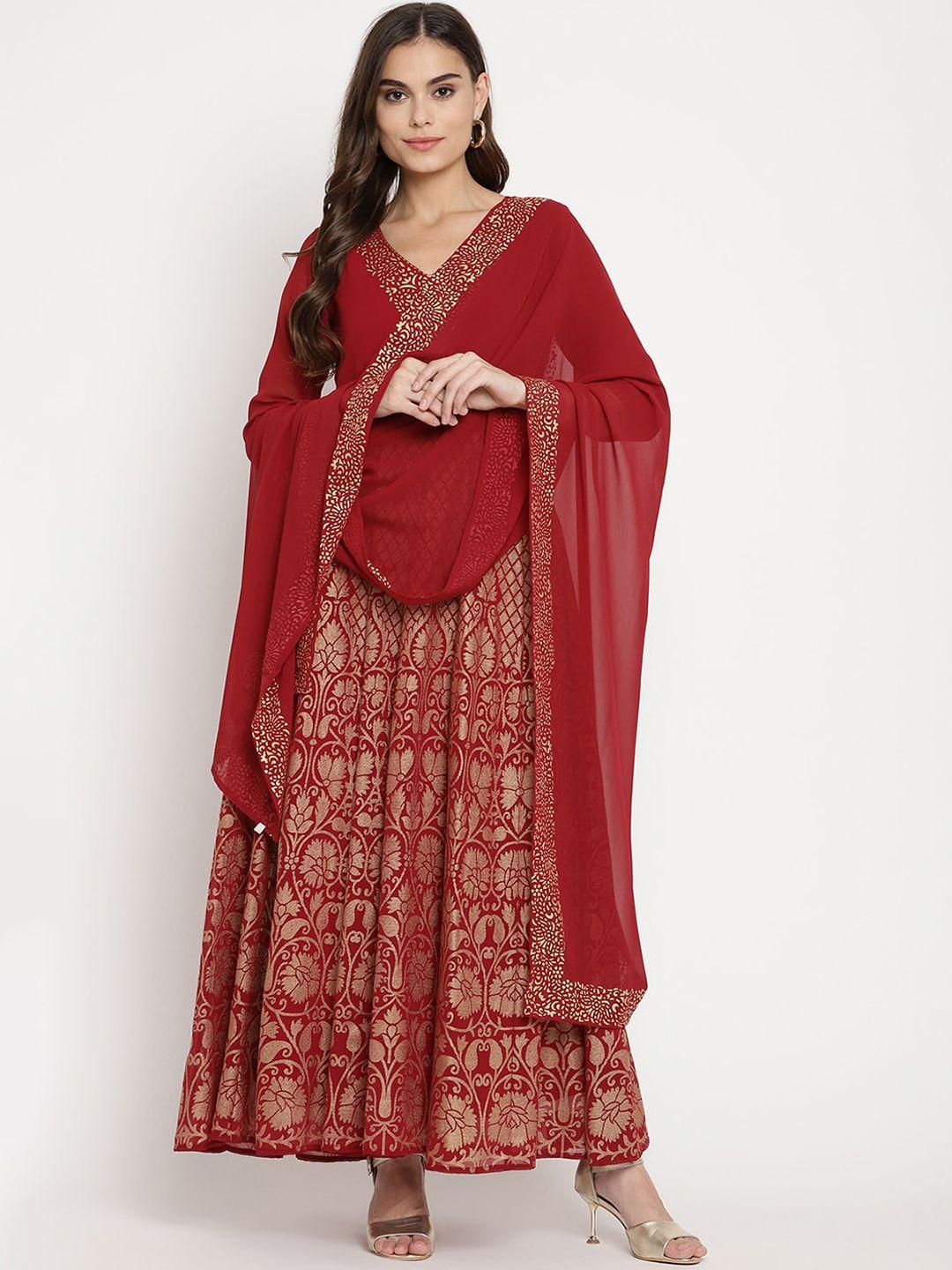 ahalyaa-women-maroon-ethnic-motifs-printed-georgette-anarkali-kurta-with-dupatta
