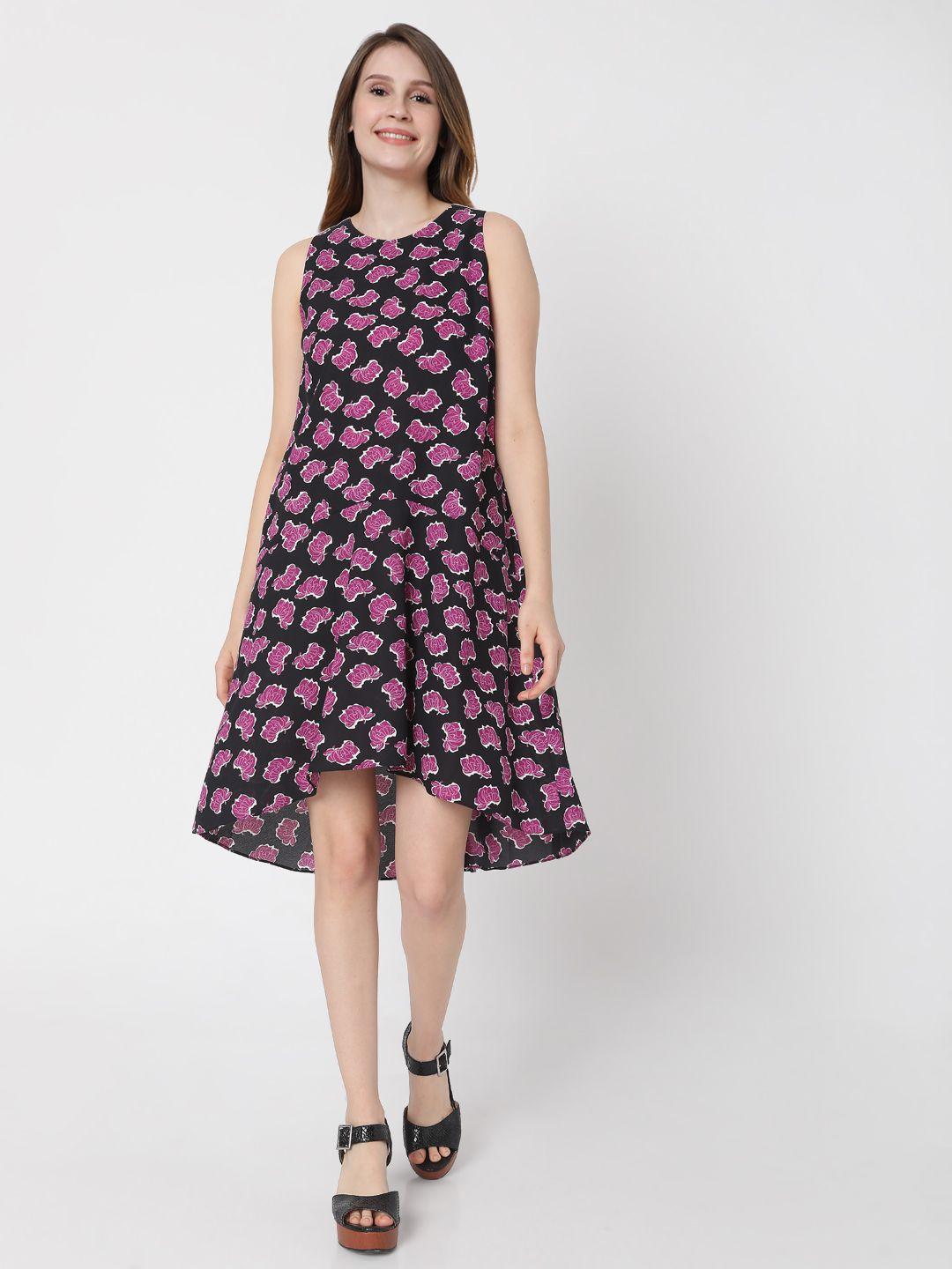 vero-moda-deep-navy-&-pink-floral-print-drop-waist-dress