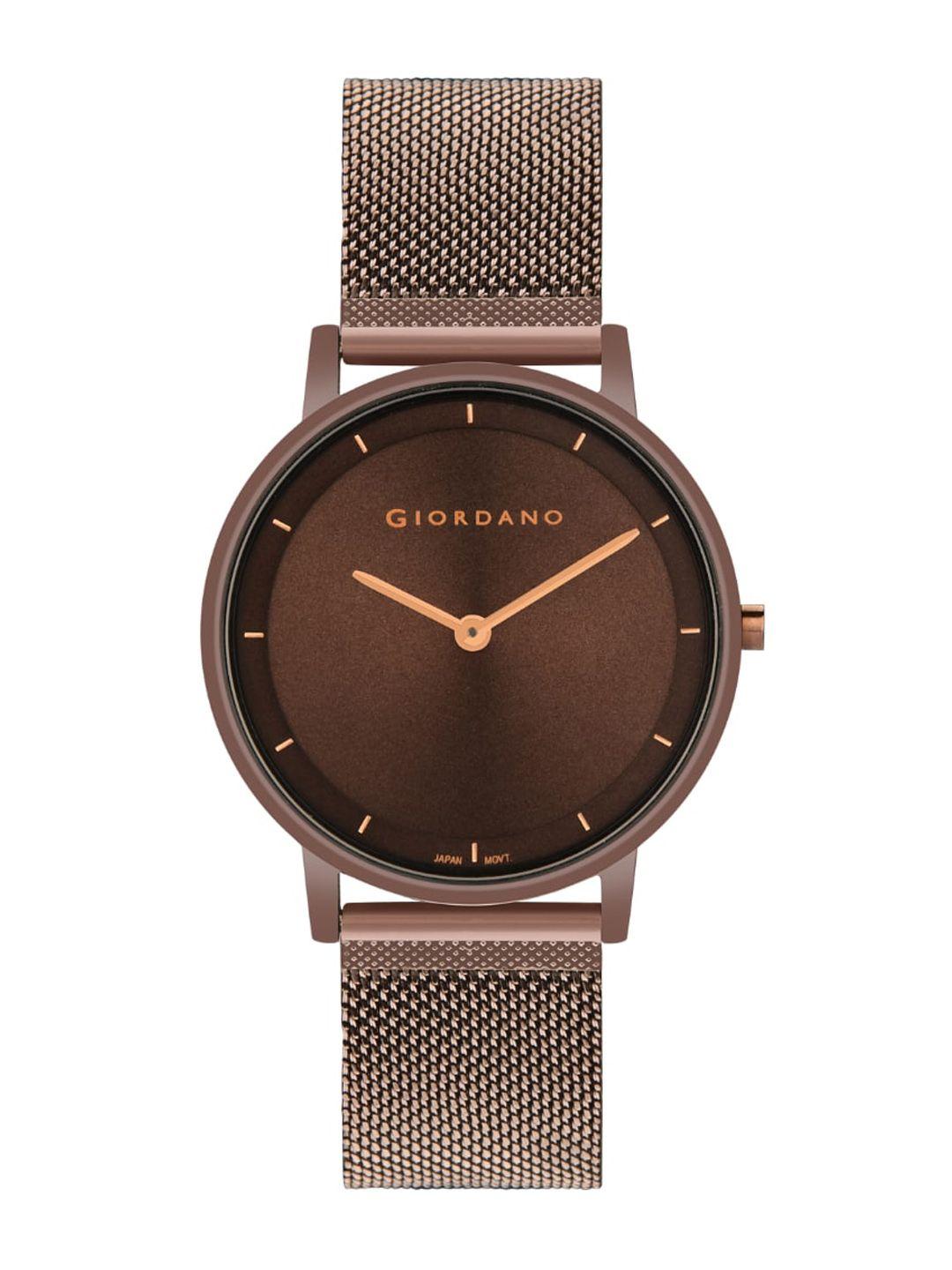 GIORDANO Men Brown Brass Embellished Dial & Brown Bracelet Style Straps Analogue Watch GD4061-44
