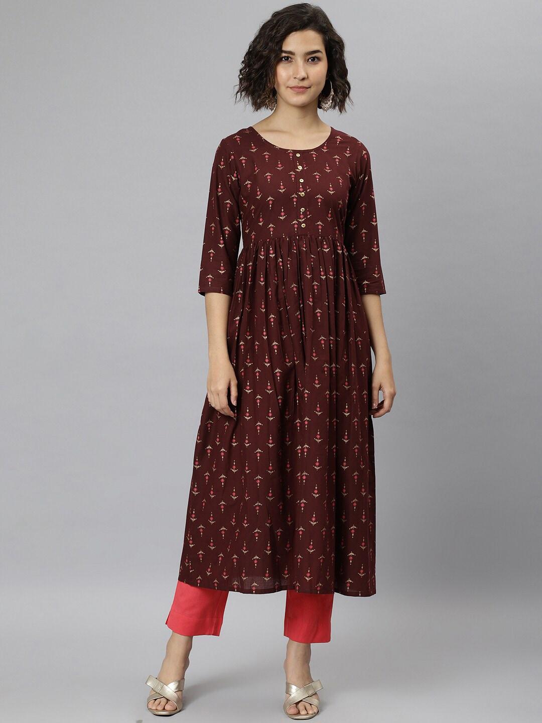 janasya-women-brown-printed-cotton-kurta