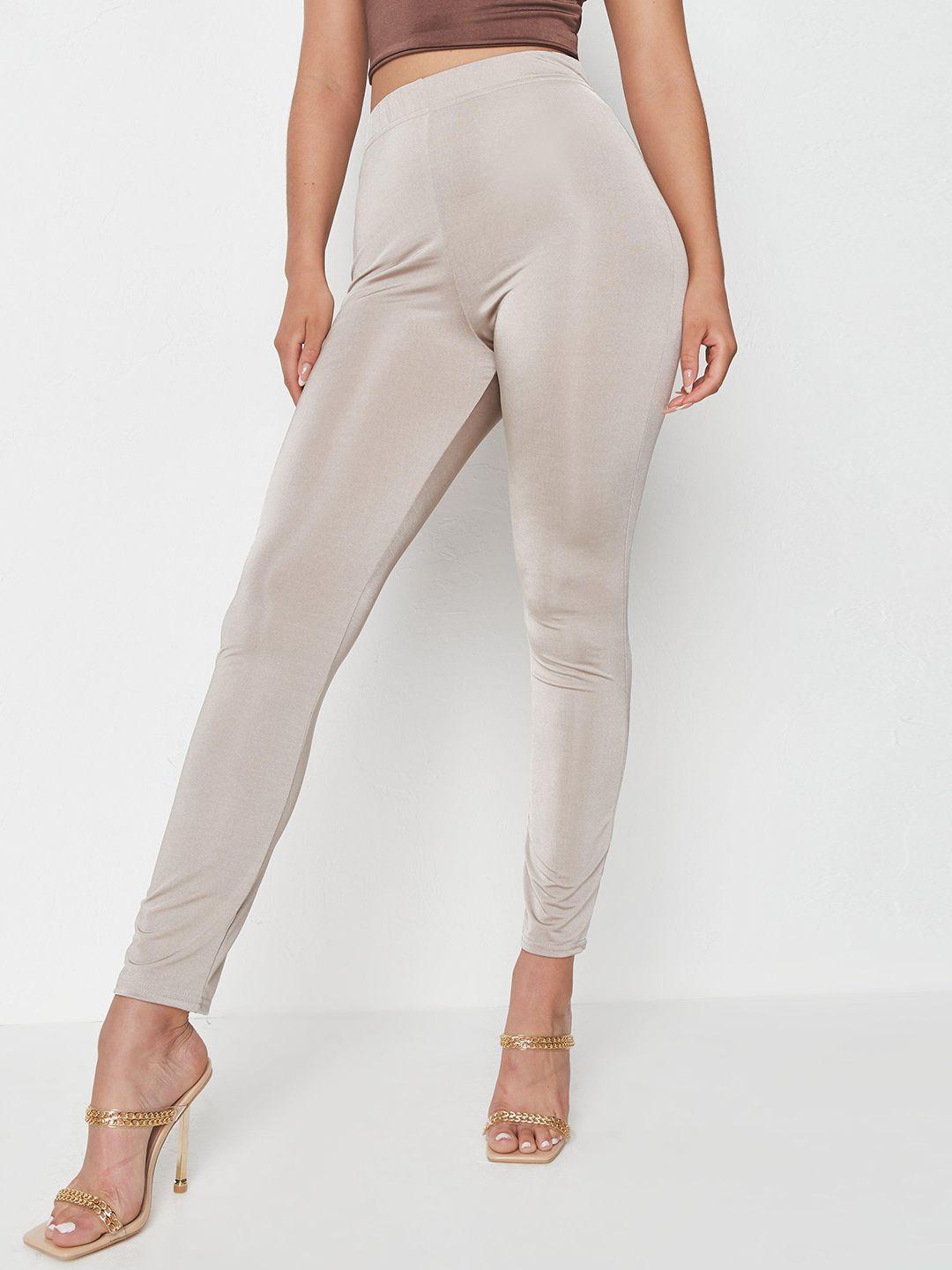 missguided-women-taupe-solid-velvet-finish-trousers