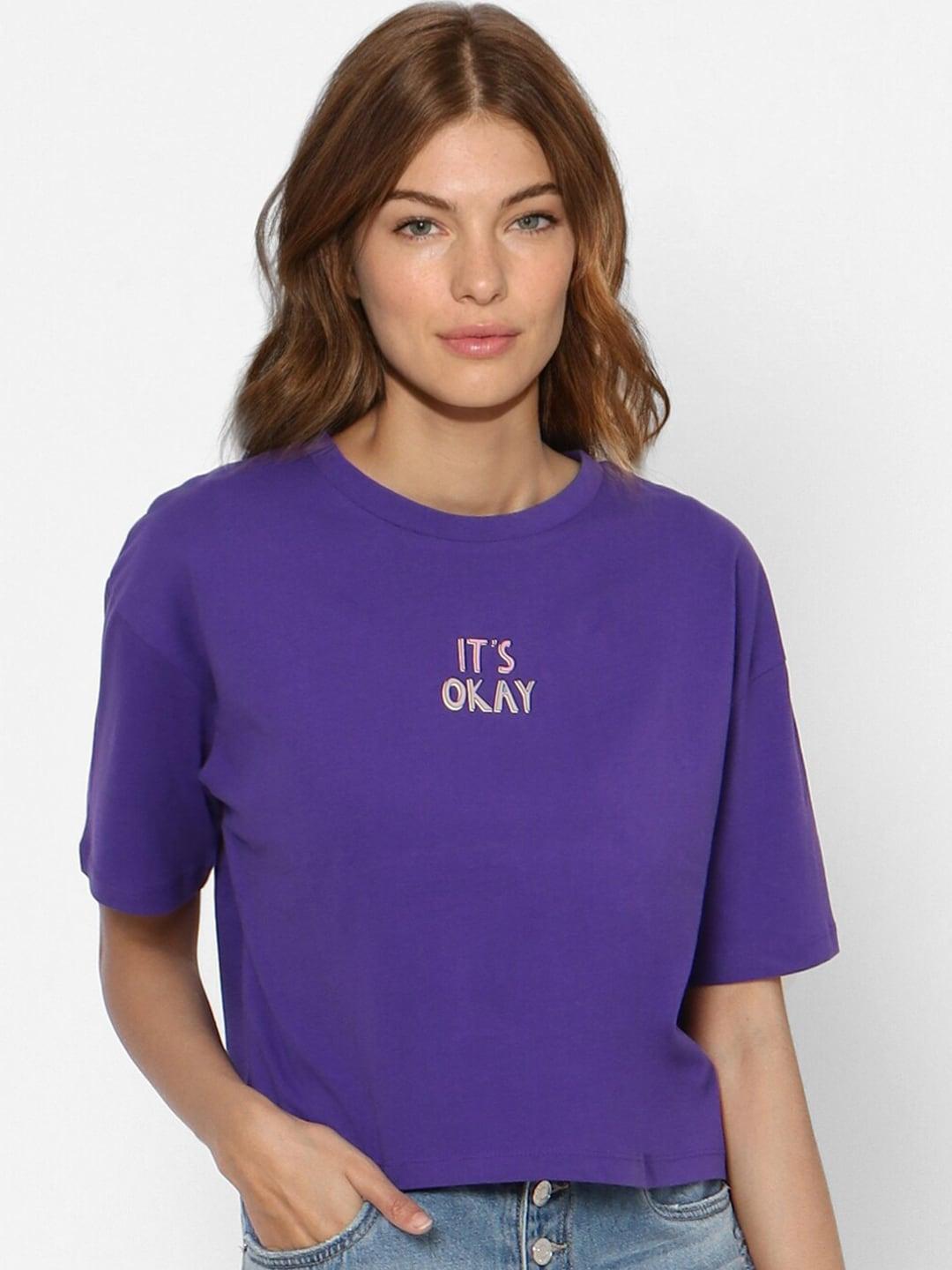 ONLY Women Purple Typography Printed T-shirt