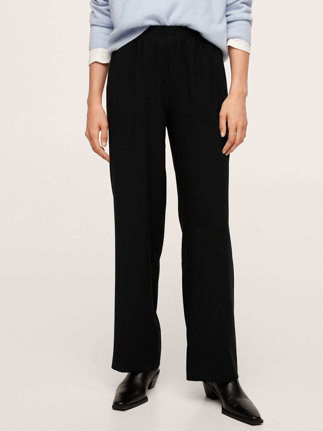 MANGO Women Black Solid Straight Fit Trousers