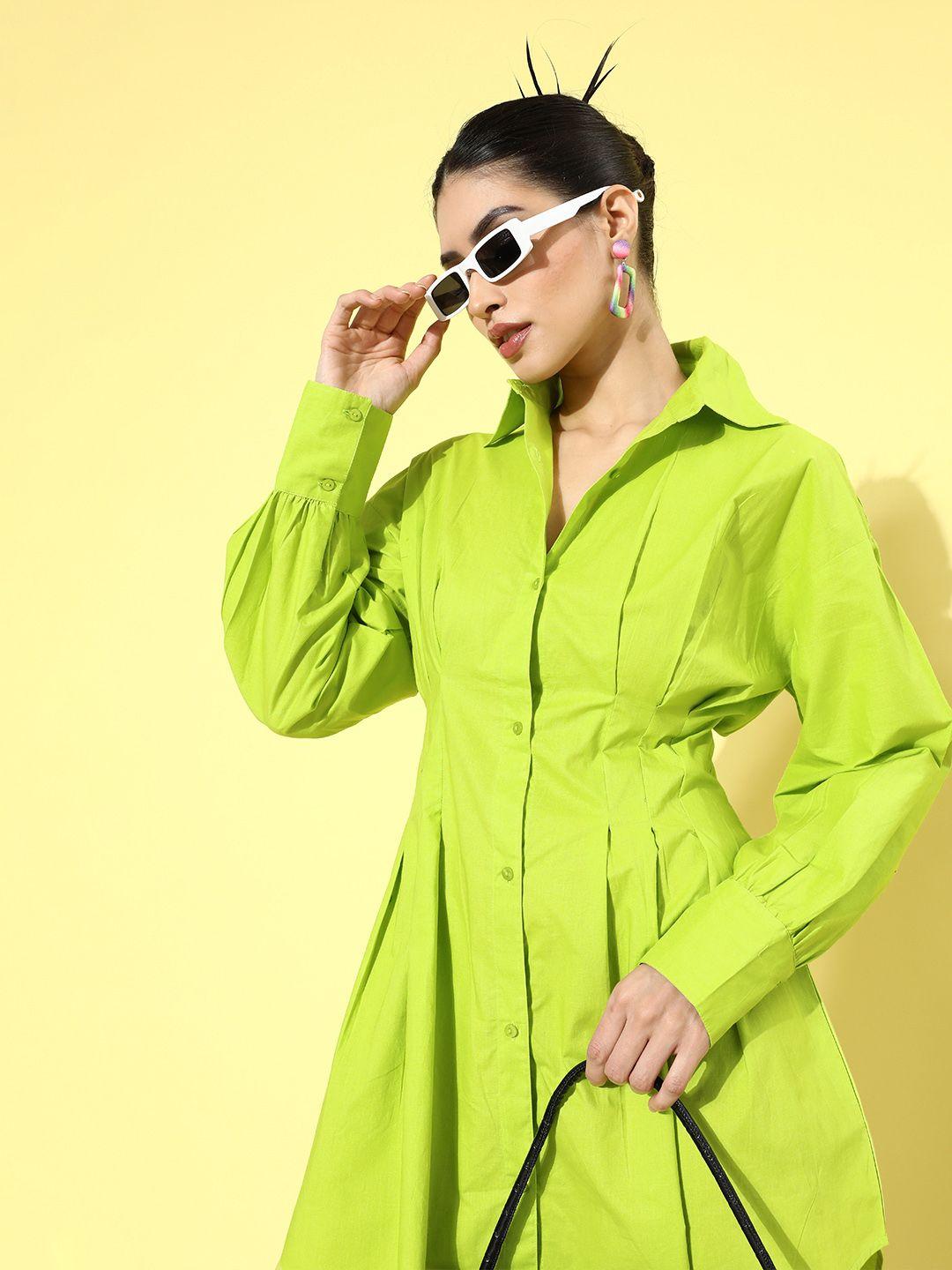 pluss-women-green-solid-shirt-dress