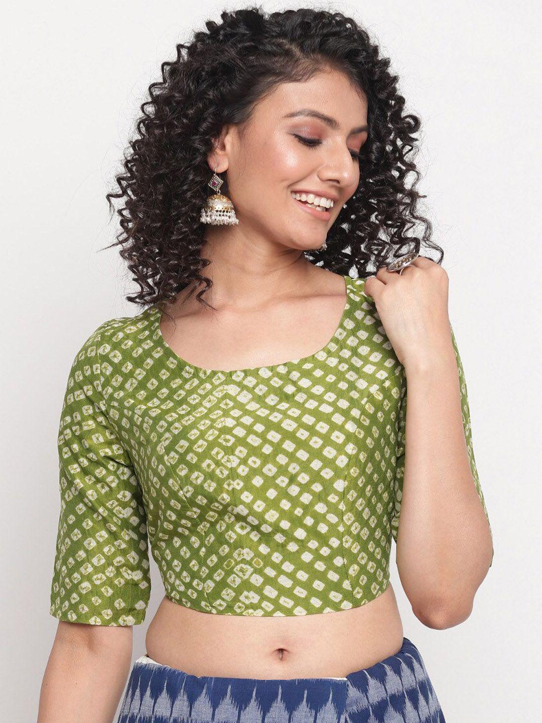 fabindia-lime-green-&-white-tie-&-dye-bandhani-cotton-saree-blouse