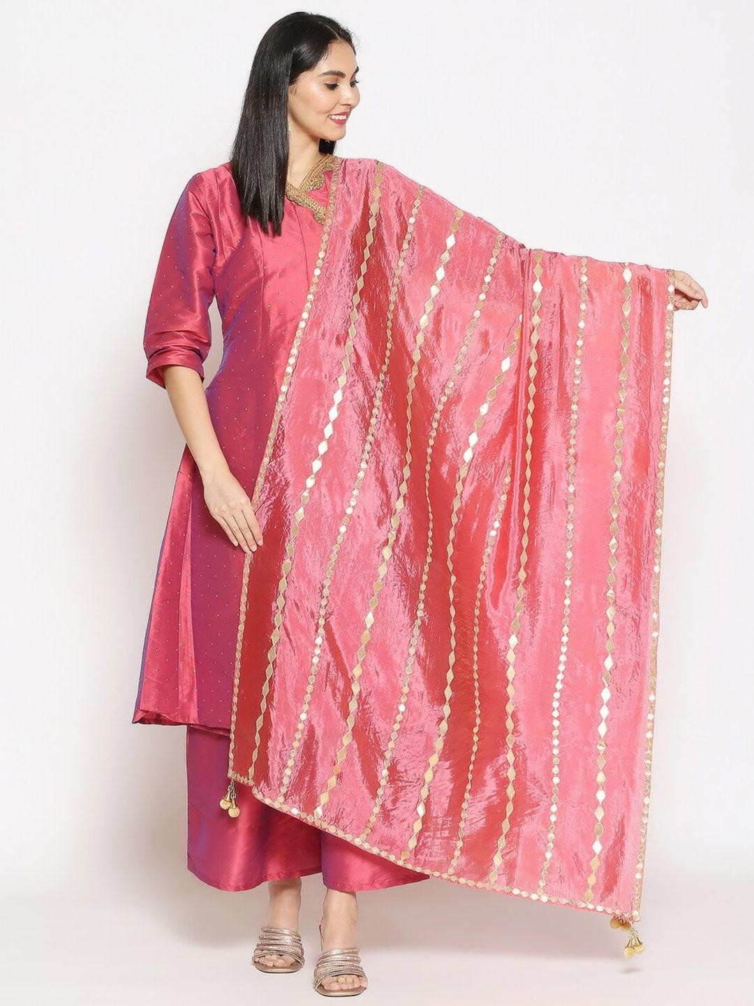 dupatta-bazaar-rose-&-gold-toned-ethnic-motifs-embroidered-dupatta-with-gotta-patti