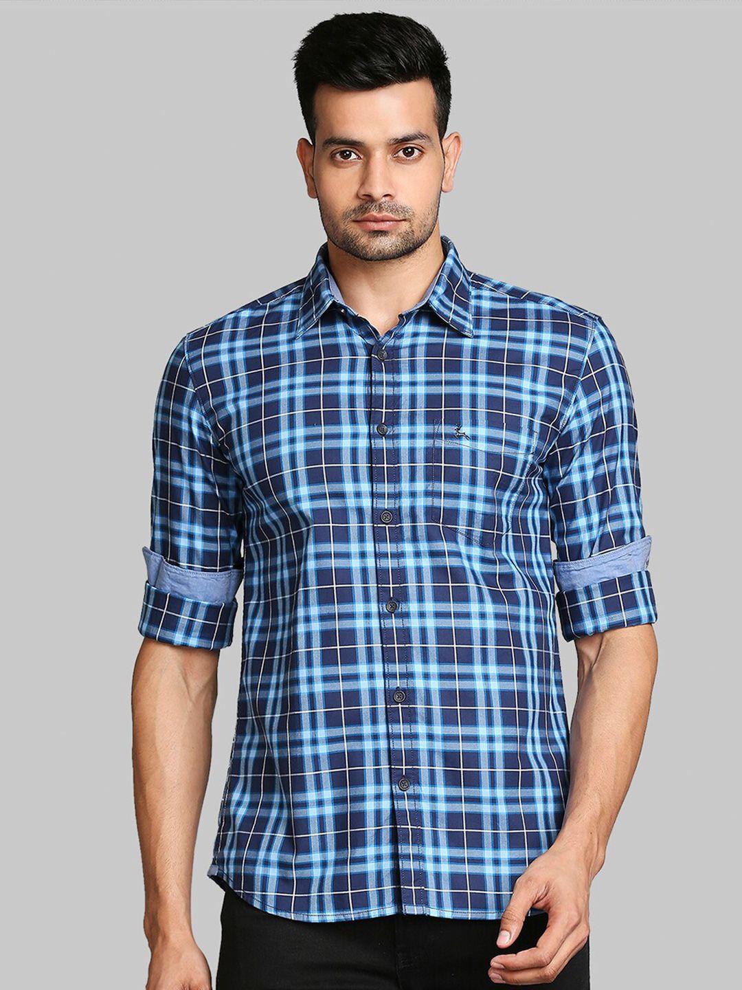 parx-men-blue-slim-fit-checked-casual-shirt