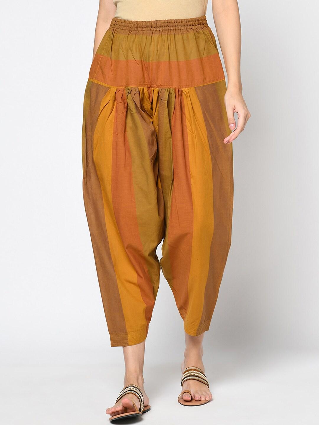 fabindia-women-yellow-&-orange-striped-cotton-salwar