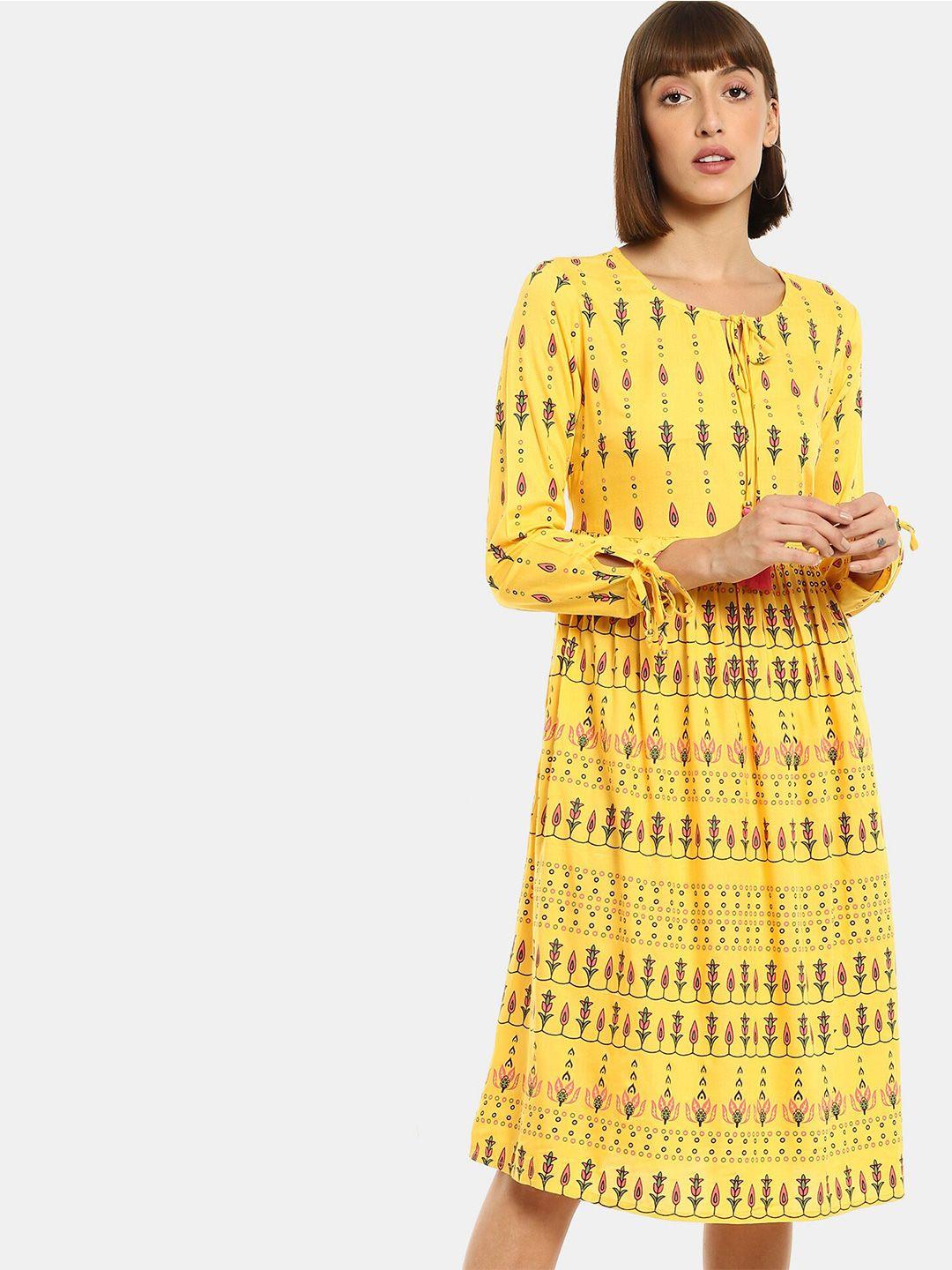 Karigari Yellow Ethnic Motifs A-Line Dress