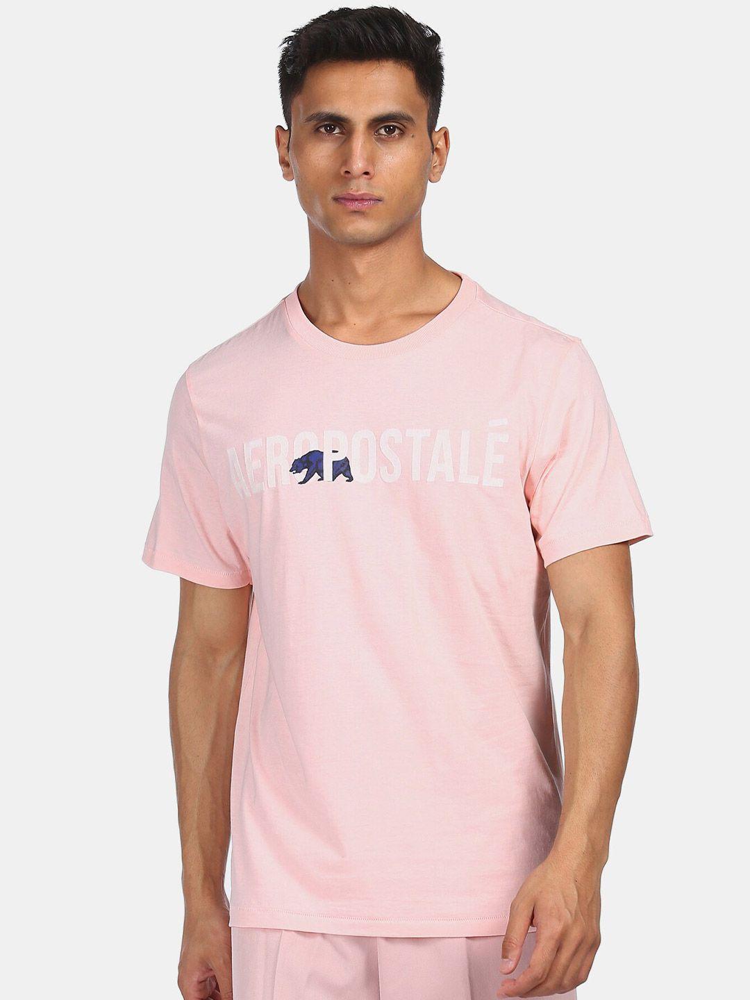 aeropostale-men-pink-&-white-brand-logo-printed-pure-cotton-t-shirt