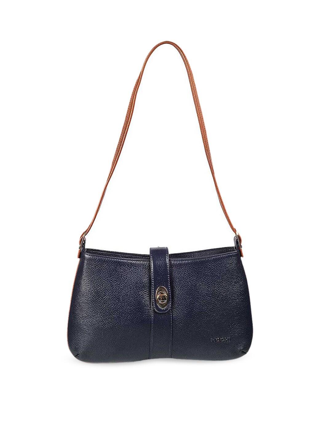 Mochi Blue Leather Structured Shoulder Bag