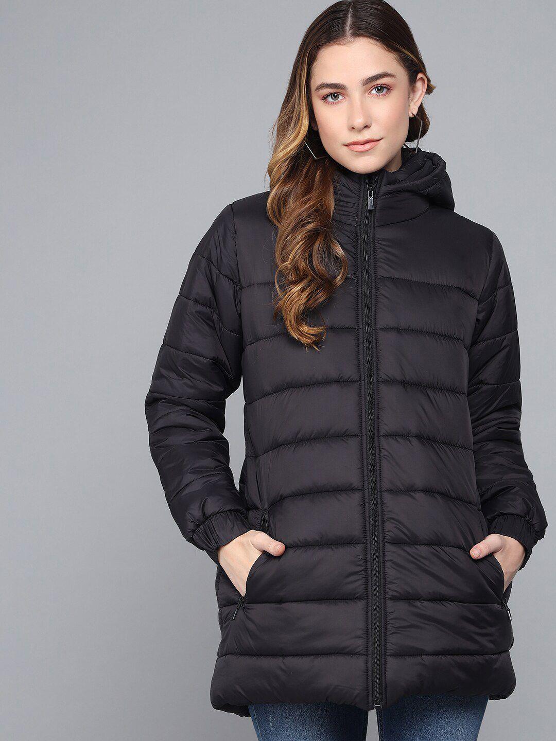 Kotty Women Black Longline Outdoor Puffer Jacket