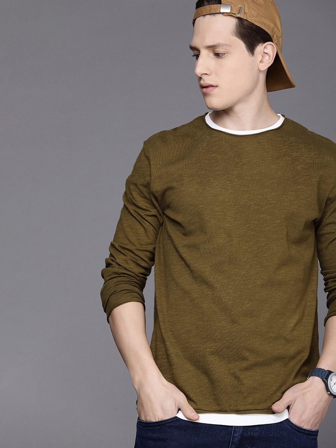 Voi Jeans Men Olive Green Contrast Taping T-shirt