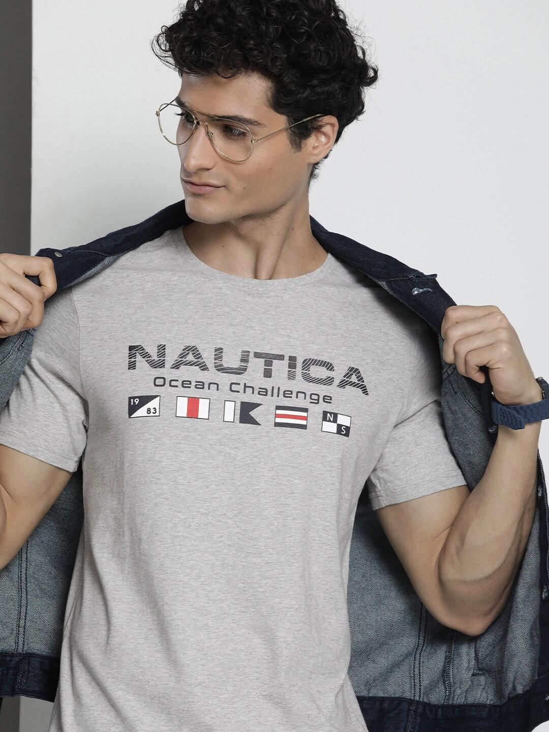 Nautica Men Brand Logo Printed Pure Cotton T-shirt