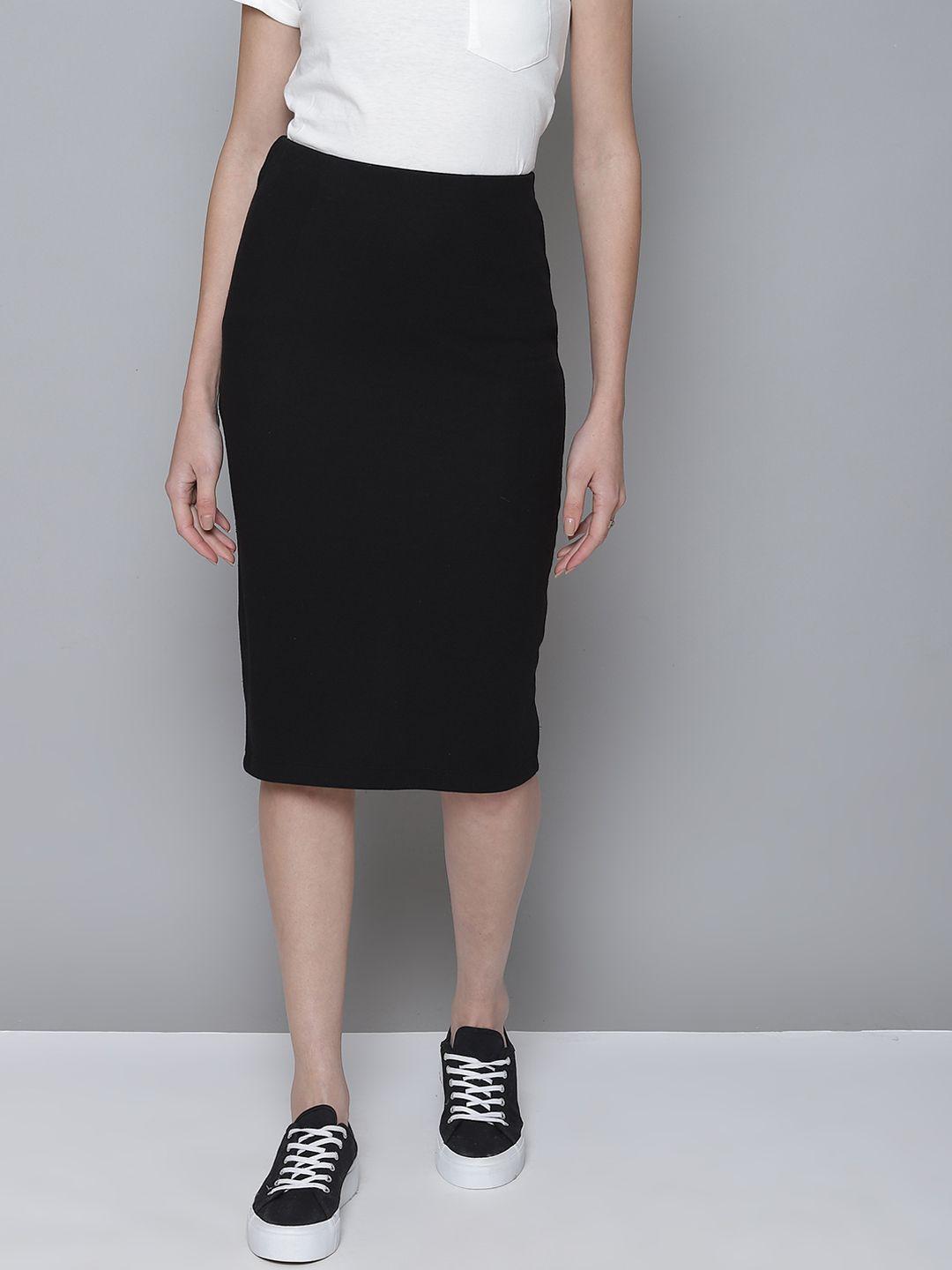 SASSAFRAS Black Solid Pencil Skirt