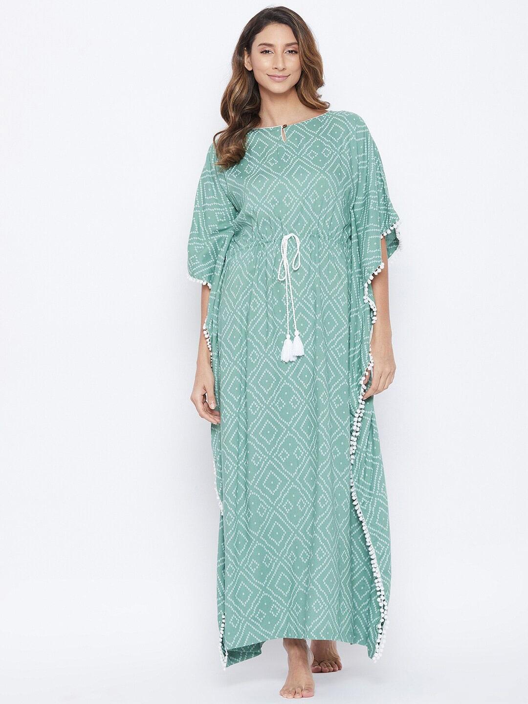 the-kaftan-company-women-green-bandhani-printed-kaftan-nightdress