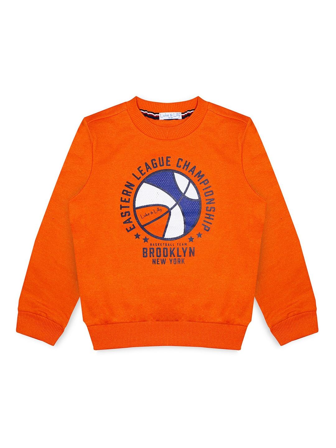 Luke & Lilly Boys Orange Printed Hooded Sweatshirt