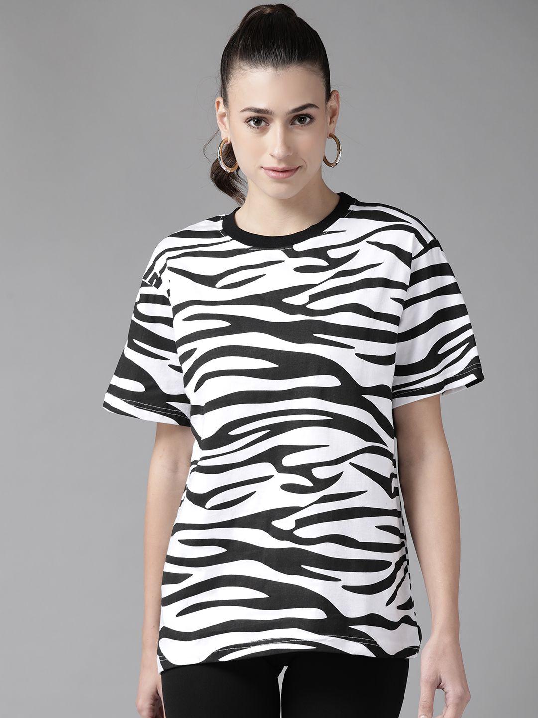 the-dry-state-women-white-&-black-pure-cotton-zebra-print-t-shirt