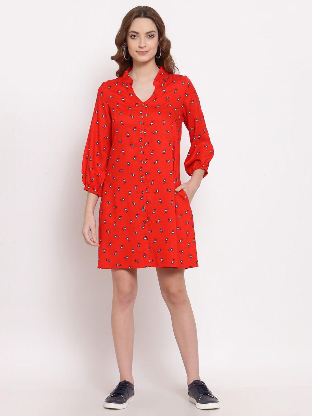 terquois-women-red-&-blue-floral-printed-shirt-dress