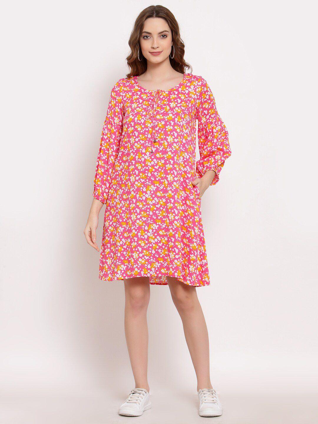 terquois-pink-floral-a-line-dress