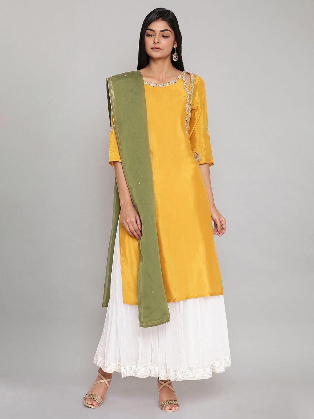 WISHFUL Green & Gold-Toned Dupatta with Sequinned