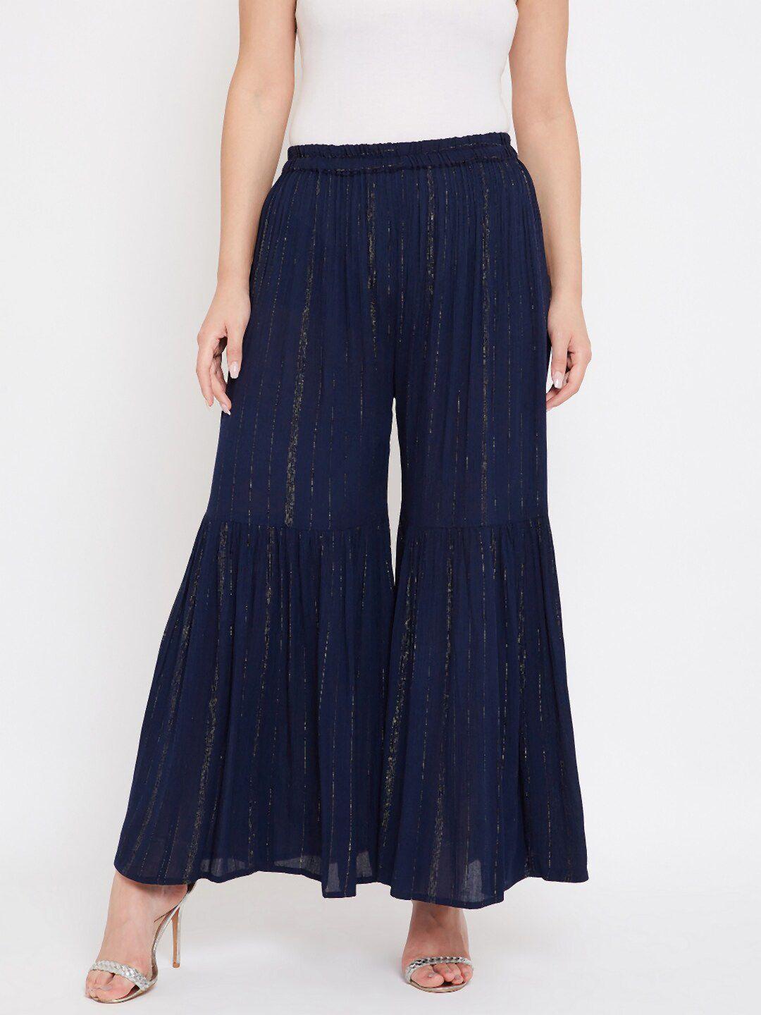 tulip-21-women-navy-blue-&-gold-toned-striped-flared-ethnic-palazzos